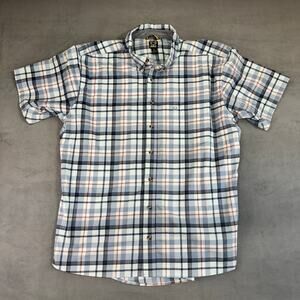 Noble Outfitters Mens Shirt  Blue Plaid Short‎ Sleeve Button Up Pocket XXL FLAW